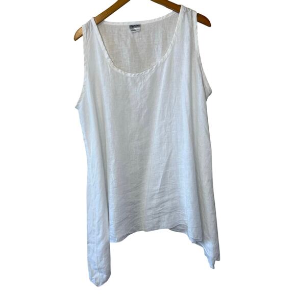 Just Jill Linen Boho White Handkerchief Hem Flowing Tank Top Blouse Large - Picture 1 of 8